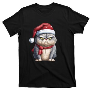 Grumpy Christmas Cat Santa Hat T-Shirt