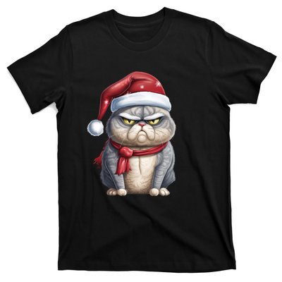 Grumpy Christmas Cat Santa Hat T-Shirt