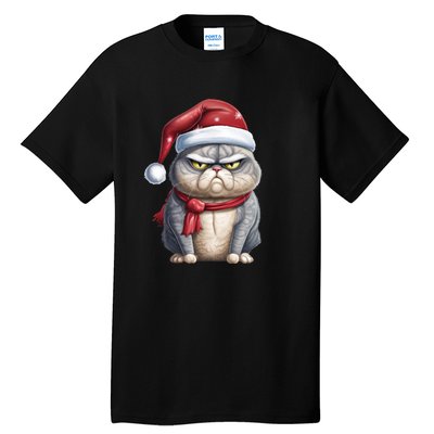 Grumpy Christmas Cat Santa Hat Tall T-Shirt