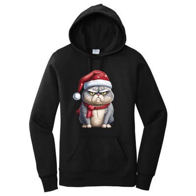 Grumpy Christmas Cat Santa Hat Women's Pullover Hoodie