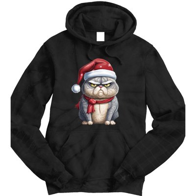 Grumpy Christmas Cat Santa Hat Tie Dye Hoodie