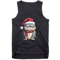 Grumpy Christmas Cat Santa Hat Tank Top