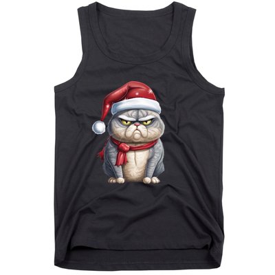 Grumpy Christmas Cat Santa Hat Tank Top