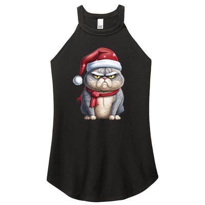 Grumpy Christmas Cat Santa Hat Women’s Perfect Tri Rocker Tank