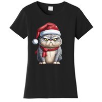 Grumpy Christmas Cat Santa Hat Women's T-Shirt