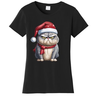 Grumpy Christmas Cat Santa Hat Women's T-Shirt