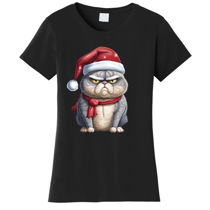 Grumpy Christmas Cat Santa Hat Women's T-Shirt