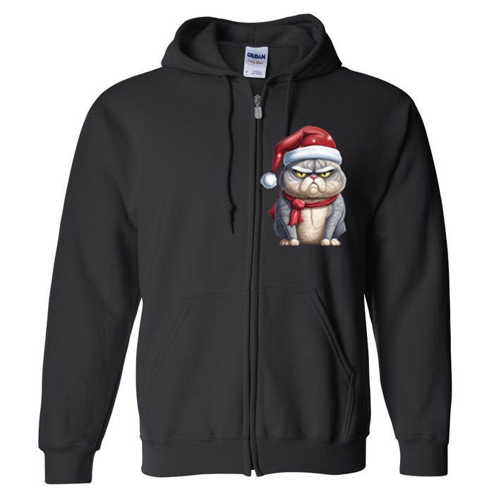 Grumpy Christmas Cat Santa Hat Full Zip Hoodie