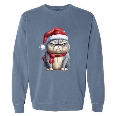 Grumpy Christmas Cat Santa Hat Garment-Dyed Sweatshirt