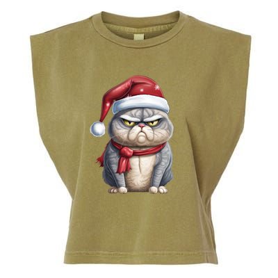 Grumpy Christmas Cat Santa Hat Garment-Dyed Women's Muscle Tee