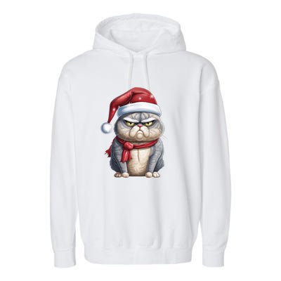 Grumpy Christmas Cat Santa Hat Garment-Dyed Fleece Hoodie