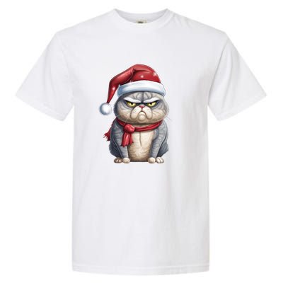 Grumpy Christmas Cat Santa Hat Garment-Dyed Heavyweight T-Shirt