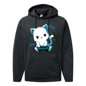 Gaming Cute Cat Gamer Kitty Performance Fleece Hoodie