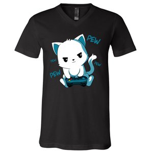 Gaming Cute Cat Gamer Kitty V-Neck T-Shirt