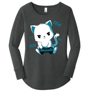 Gaming Cute Cat Gamer Kitty Women's Perfect Tri Tunic Long Sleeve Shirt