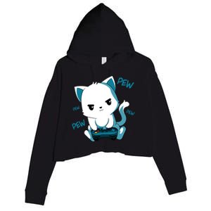 Gaming Cute Cat Gamer Kitty Crop Fleece Hoodie