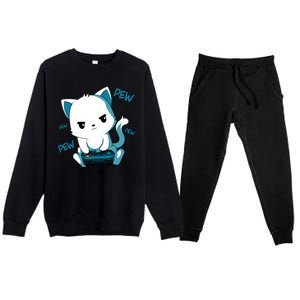 Gaming Cute Cat Gamer Kitty Premium Crewneck Sweatsuit Set