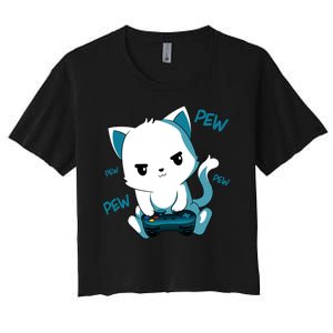 Gaming Cute Cat Gamer Kitty Women's Crop Top Tee