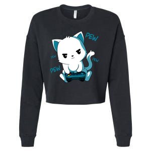 Gaming Cute Cat Gamer Kitty Cropped Pullover Crew