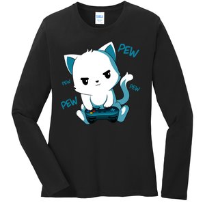 Gaming Cute Cat Gamer Kitty Ladies Long Sleeve Shirt