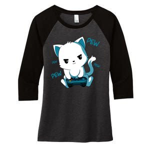 Gaming Cute Cat Gamer Kitty Women's Tri-Blend 3/4-Sleeve Raglan Shirt