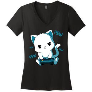 Gaming Cute Cat Gamer Kitty Women's V-Neck T-Shirt