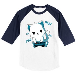 Gaming Cute Cat Gamer Kitty Baseball Sleeve Shirt