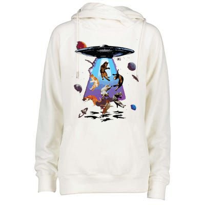 Galaxy Cat Cat UFO Funny Cat Cat Graphic Cat Owner Womens Funnel Neck Pullover Hood