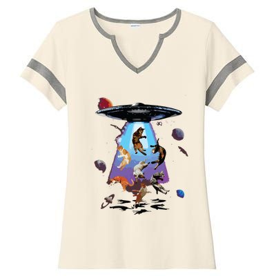 Galaxy Cat Cat UFO Funny Cat Cat Graphic Cat Owner Ladies Halftime Notch Neck Tee