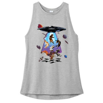 Galaxy Cat Cat UFO Funny Cat Cat Graphic Cat Owner Ladies PosiCharge Tri-Blend Wicking Tank