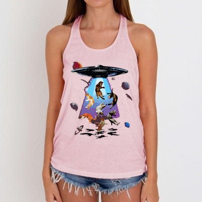 Galaxy Cat Cat UFO Funny Cat Cat Graphic Cat Owner Women's Knotted Racerback Tank