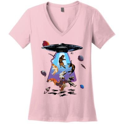 Galaxy Cat Cat UFO Funny Cat Cat Graphic Cat Owner Women's V-Neck T-Shirt