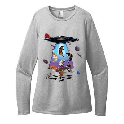 Galaxy Cat Cat UFO Funny Cat Cat Graphic Cat Owner Womens CVC Long Sleeve Shirt