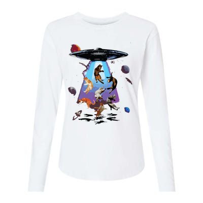 Galaxy Cat Cat UFO Funny Cat Cat Graphic Cat Owner Womens Cotton Relaxed Long Sleeve T-Shirt