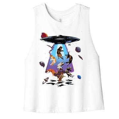 Galaxy Cat Cat UFO Funny Cat Cat Graphic Cat Owner Women's Racerback Cropped Tank