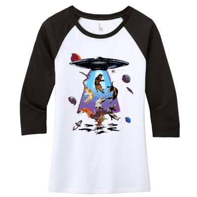 Galaxy Cat Cat UFO Funny Cat Cat Graphic Cat Owner Women's Tri-Blend 3/4-Sleeve Raglan Shirt