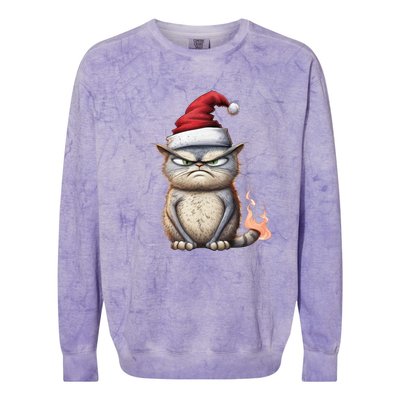 Grumpy Christmas Cat Santa Hat Colorblast Crewneck Sweatshirt