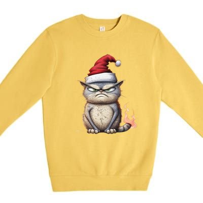 Grumpy Christmas Cat Santa Hat Premium Crewneck Sweatshirt