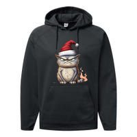 Grumpy Christmas Cat Santa Hat Performance Fleece Hoodie