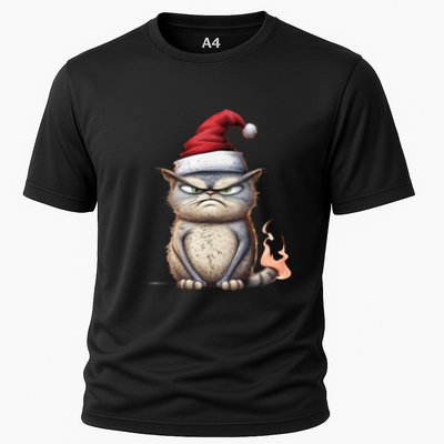 Grumpy Christmas Cat Santa Hat Performance Shirt