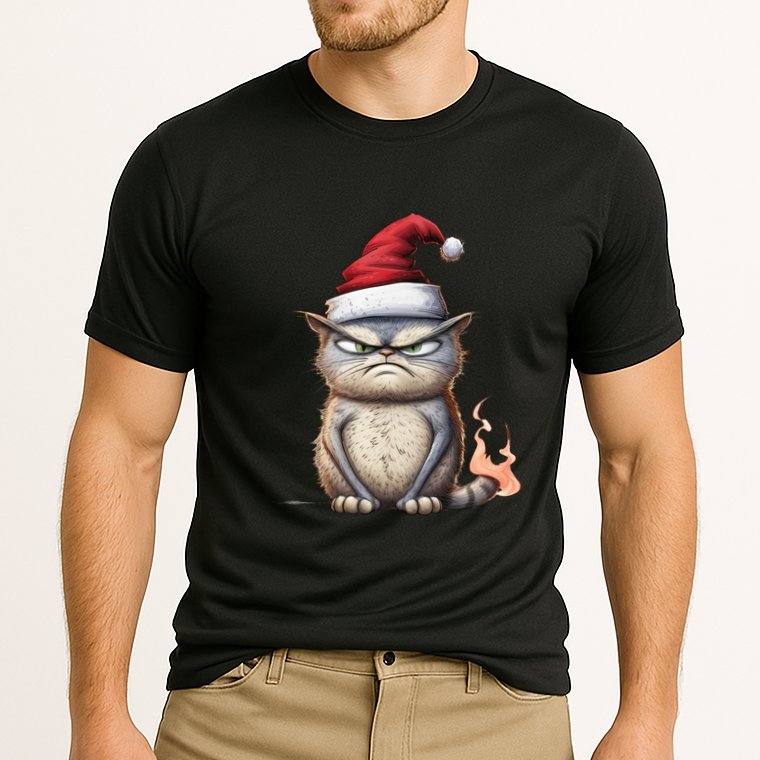Grumpy Christmas Cat Santa Hat Performance Shirt
