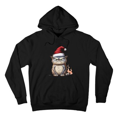 Grumpy Christmas Cat Santa Hat Hoodie