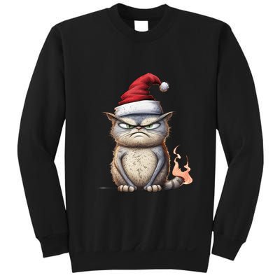 Grumpy Christmas Cat Santa Hat Sweatshirt