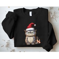 Grumpy Christmas Cat Santa Hat Sweatshirt