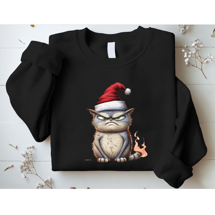 Grumpy Christmas Cat Santa Hat Sweatshirt