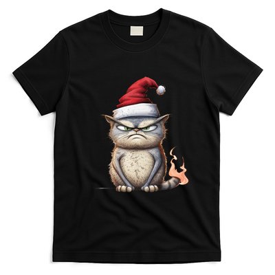 Grumpy Christmas Cat Santa Hat T-Shirt