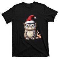 Grumpy Christmas Cat Santa Hat T-Shirt