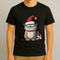Grumpy Christmas Cat Santa Hat T-Shirt
