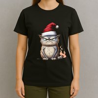 Grumpy Christmas Cat Santa Hat T-Shirt