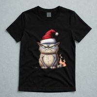 Grumpy Christmas Cat Santa Hat T-Shirt